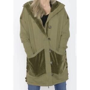 Nicolas K Cheyenne Sweatshirt Hoodie‎ XS Jacket Buttons Zip Velour Trim Green